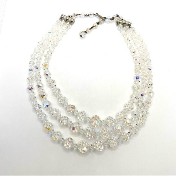 Laguna 1960s Aurora Borealis Crystal Necklace Three Strands Vintage - Picture 1 of 15